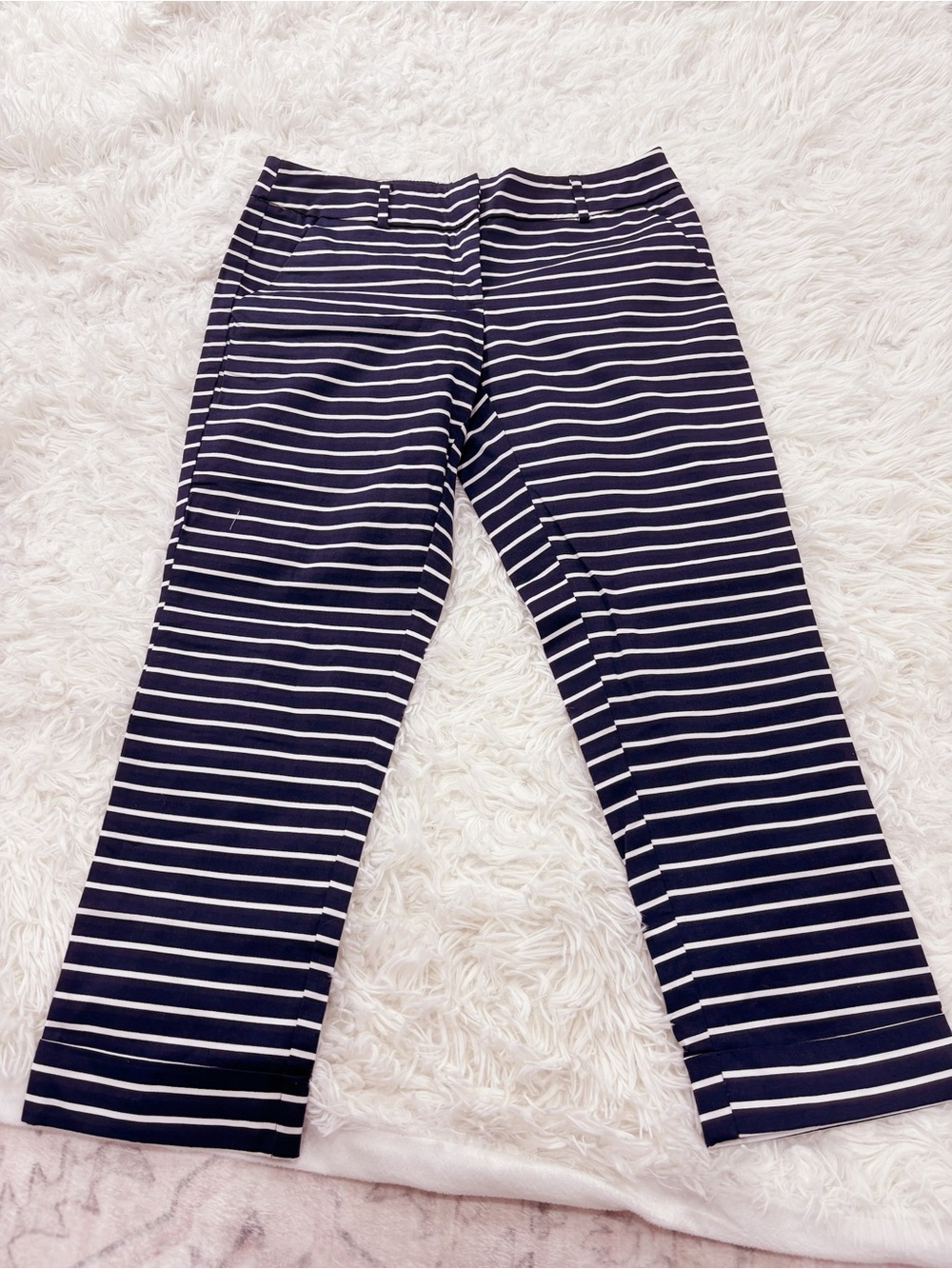 New York & Company Navy and White Striped Trousers
